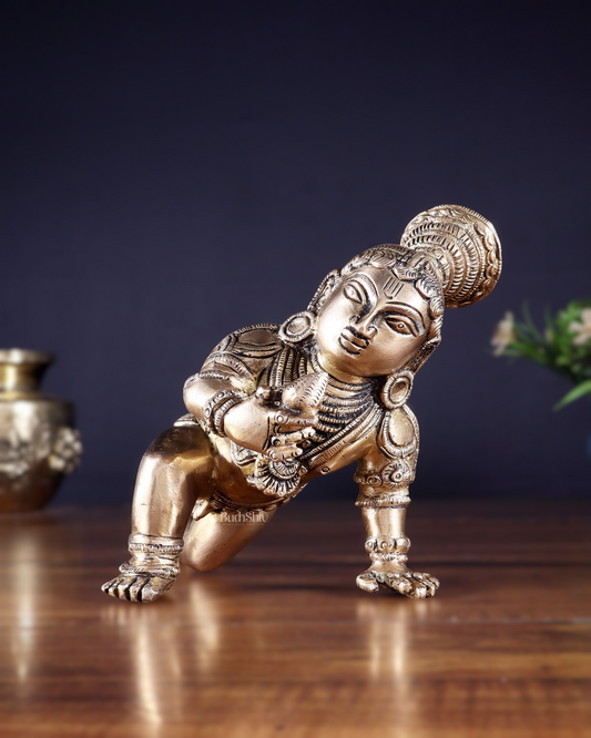 Unique Pure Brass Large Bal Gopal Baby Krishna Idol – 8” wide