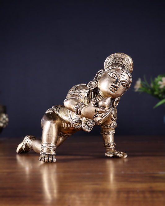 Unique Pure Brass Large Bal Gopal Baby Krishna Idol – 8” wide