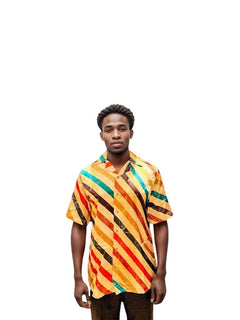 Multi Colour Relaxed Fit Striped Casual Shirt Retro Men-1