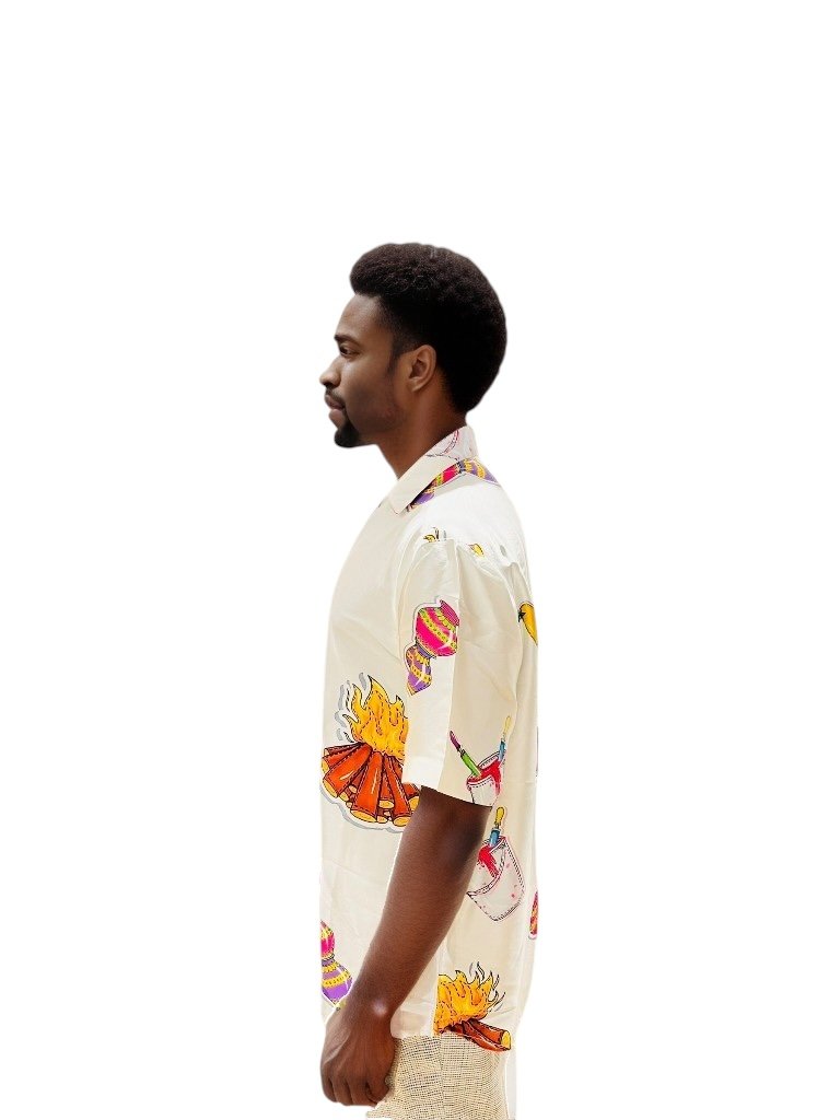 Mens Printed Party White Shirt Retro Men-3