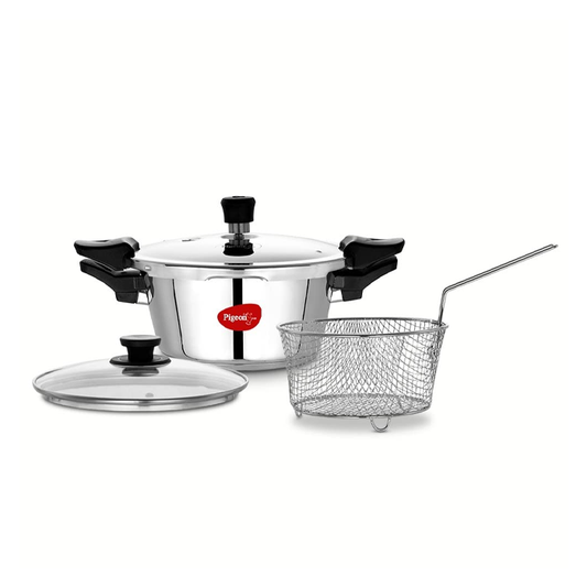 Pigeon Stainless Steel All in One Super Cooker Pro 3 litre with Pressure Cooker Outer Lid, Glass lid and Deep Frying Basket (14942)