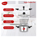 Pigeon Stainless Steel All in One Super Cooker Pro 3 litre with Pressure Cooker Outer Lid, Glass lid and Deep Frying Basket (14942)