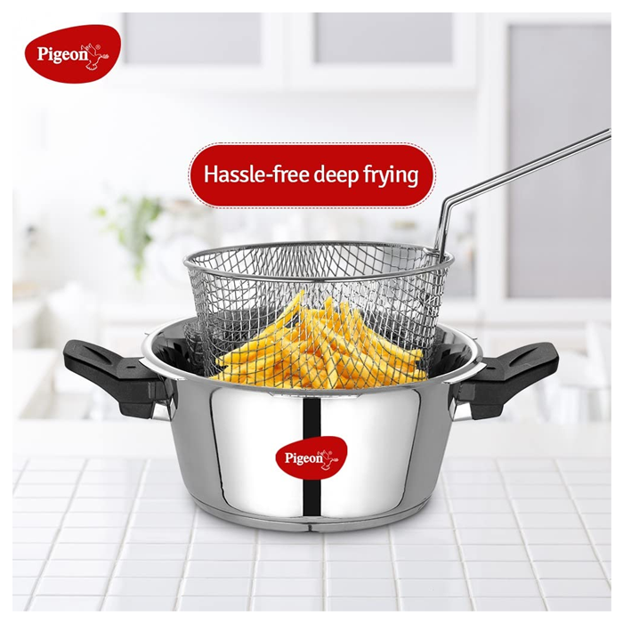 Pigeon Stainless Steel All in One Super Cooker Pro 3 litre with Pressure Cooker Outer Lid, Glass lid and Deep Frying Basket (14942)