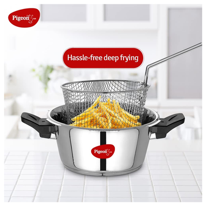 Pigeon Stainless Steel All in One Super Cooker Pro 3 litre with Pressure Cooker Outer Lid, Glass lid and Deep Frying Basket (14942)