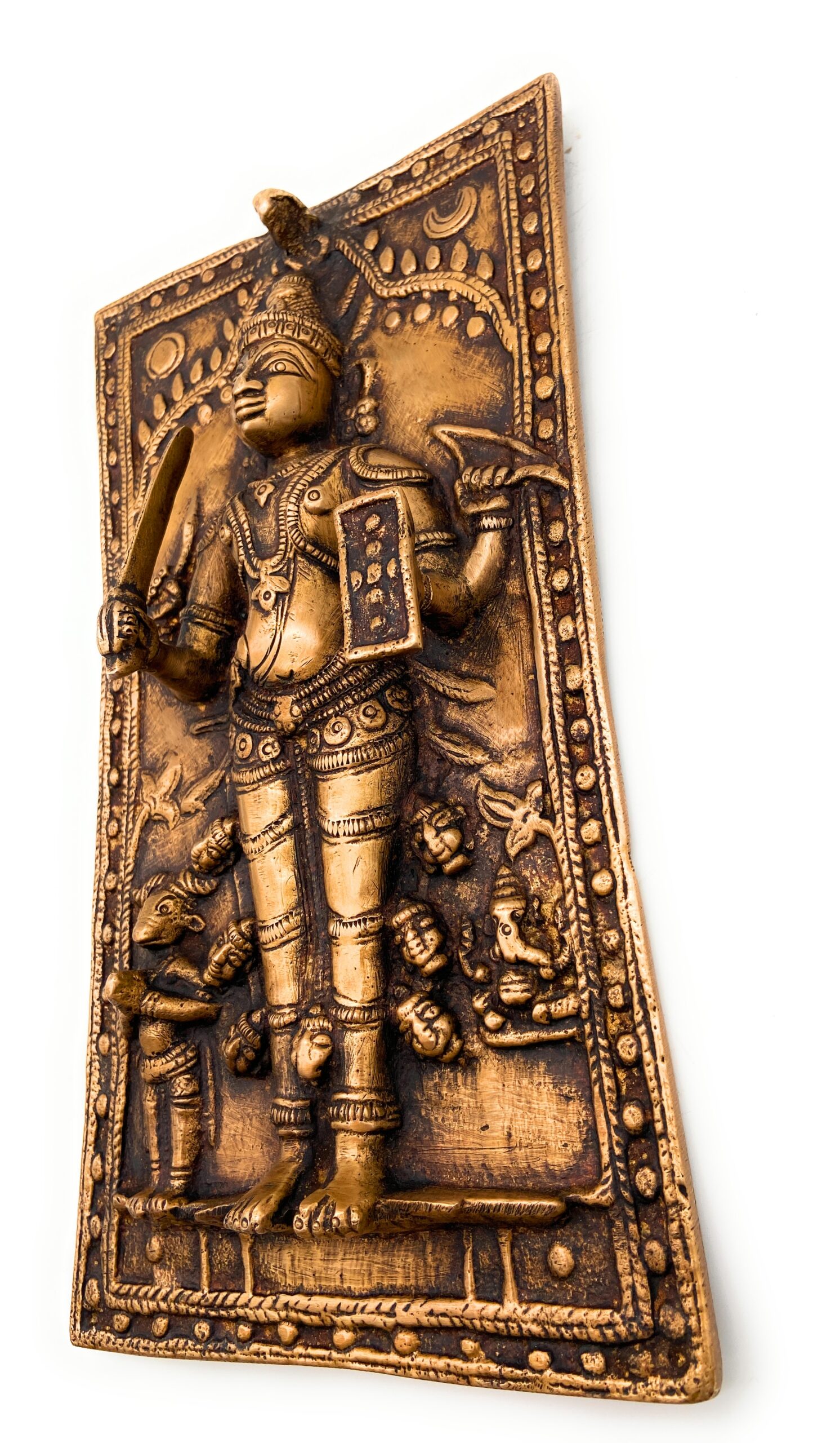 Brass Veerbhadra Murti, Veerabhadreshwara Idol, Veerbhadra Statue for Pooja, Temple & Home Decor, Handcrafted Sculpture,Gold, 10 Inch, 1 Piece