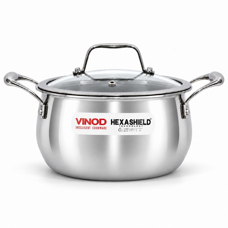 Vinod Platinum SAS PRO Belly Saucepot with Glass Lid (Induction Friendly)