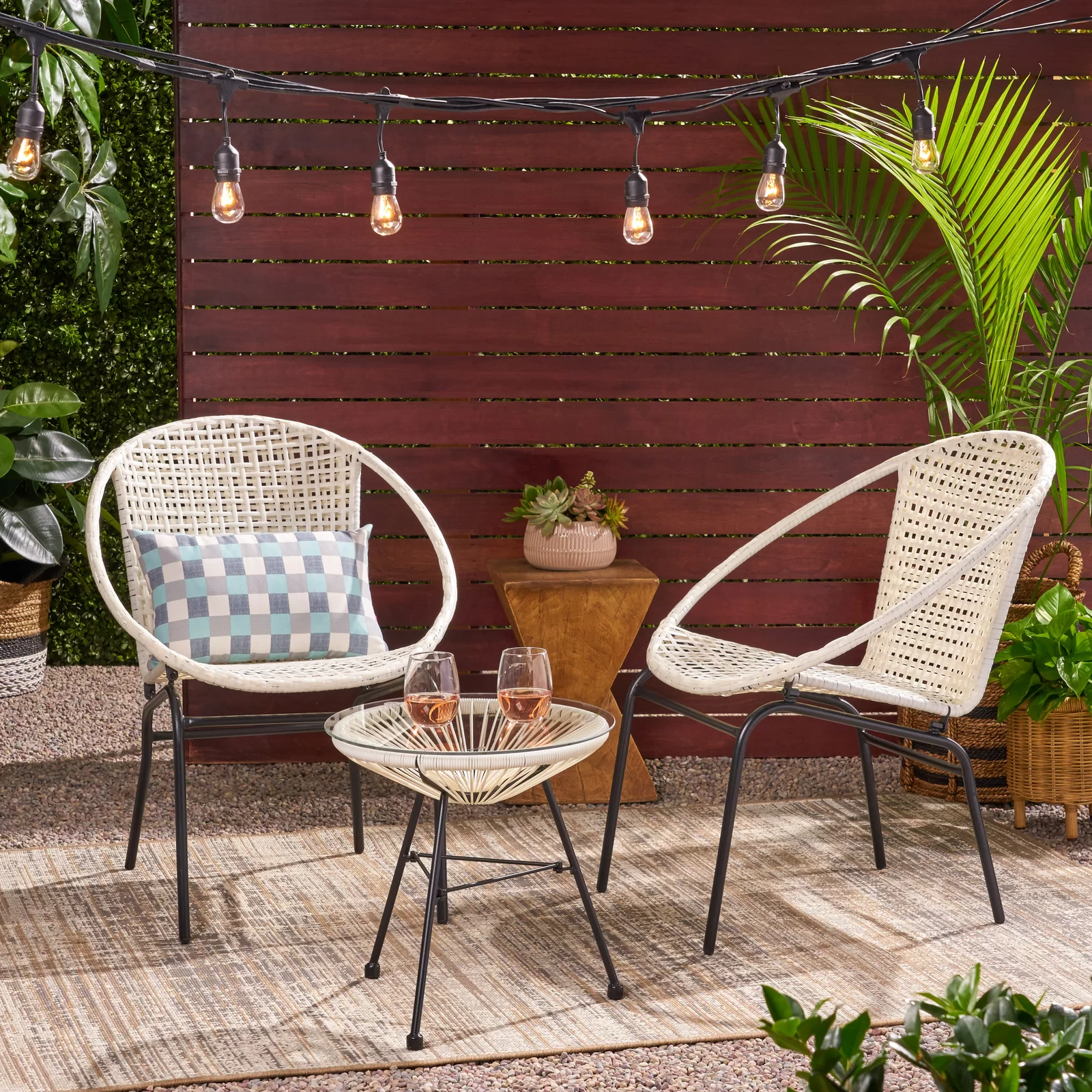 Aadhish Outdoor Patio Seating Set 2 Chairs and 1 Table Set (Cream)
