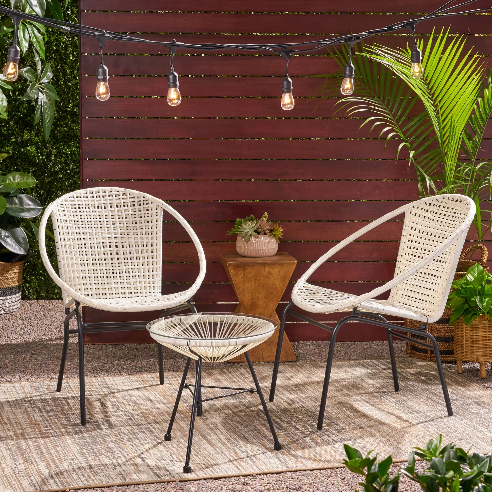 Aadhish Outdoor Patio Seating Set 2 Chairs and 1 Table Set (Cream)