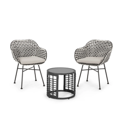 Freddie Outdoor Patio Seating Set 2 Chairs and 1 Table Set (White + Black)