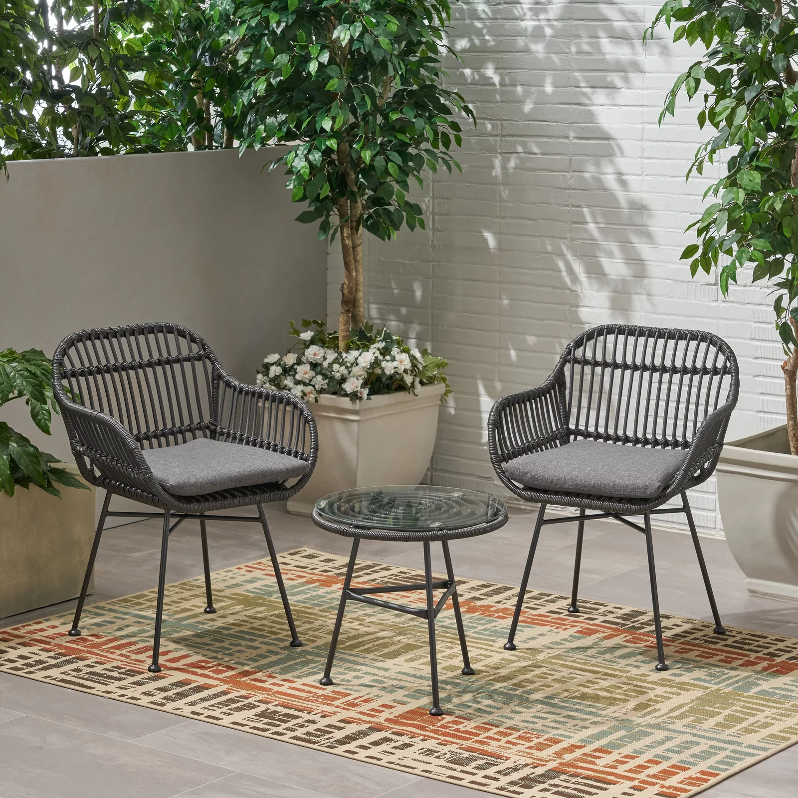 Wise Outdoor Patio Seating Set 2 Chairs and 1 Table Set (Black)