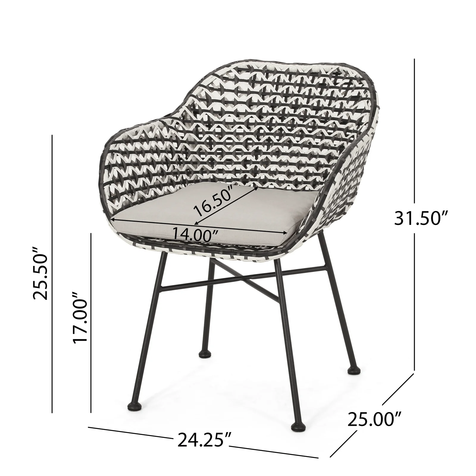 Freddie Outdoor Patio Seating Set 2 Chairs and 1 Table Set (White + Black)