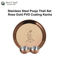 Stainless Steel Pooja Thali Set with Rose Gold PVD Coating Kanha