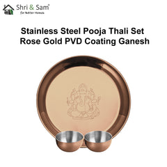 Stainless Steel Pooja Thali Set with Rose Gold PVD Coating Ganesh