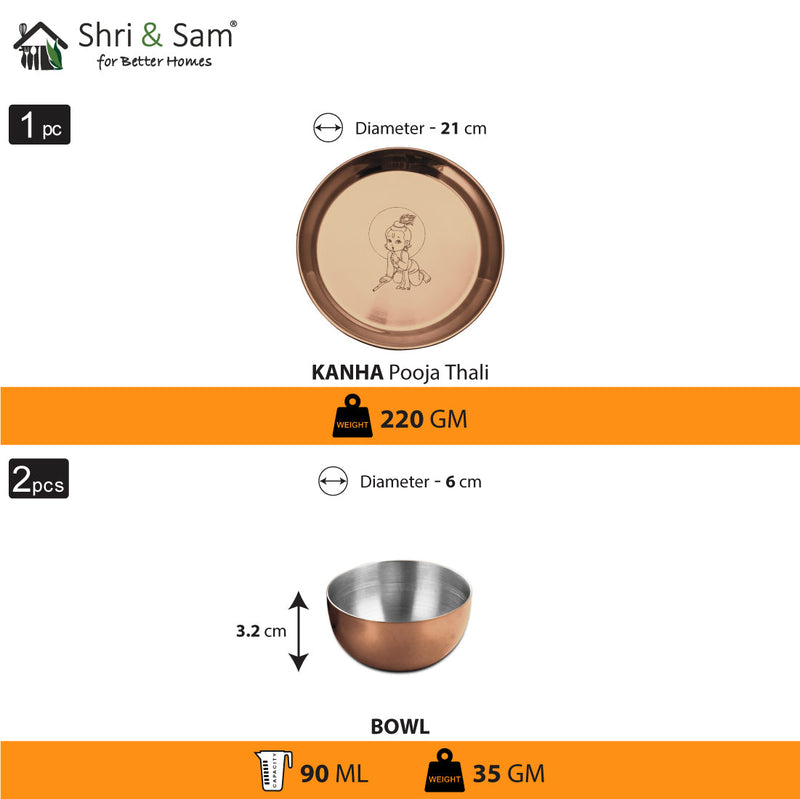 Stainless Steel Pooja Thali Set with Rose Gold PVD Coating Kanha