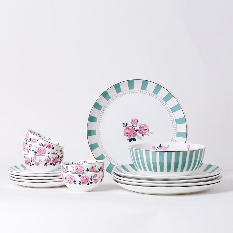 Magique by The Wishing Chair x Clay Craft, Portrait of a Rose Urmi Dinner Set of 20, For Family of 6