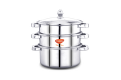PrayLady Stainless Steel 3-Tier Steamer with Sandwich Bottom (20 cm / 22 cm / 24 cm)