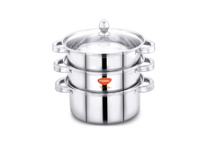 PrayLady Stainless Steel 3-Tier Steamer with Sandwich Bottom (20 cm / 22 cm / 24 cm)