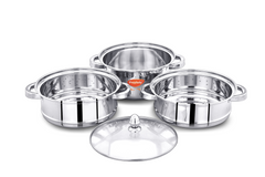 PrayLady Stainless Steel 3-Tier Steamer with Sandwich Bottom (20 cm / 22 cm / 24 cm)