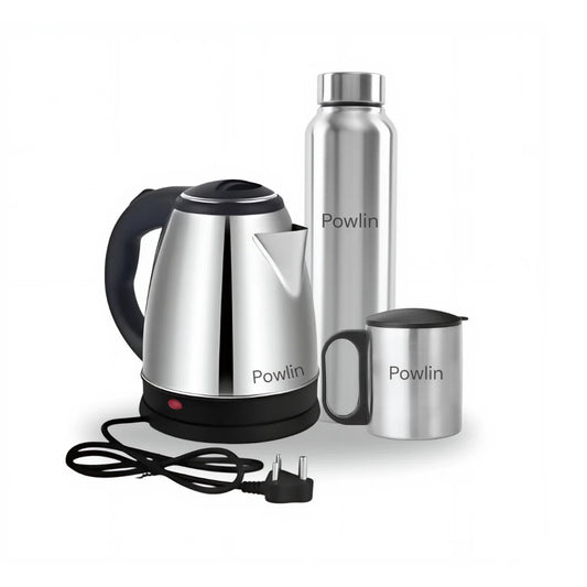 Powlin Ashley Electric Kettle Combo Box | 1.5L Fast Boil Kettle, 1L Stainless Steel Bottle & 180ml Mug | Portable Hot Water Kettle Set for Home, Office & Travel