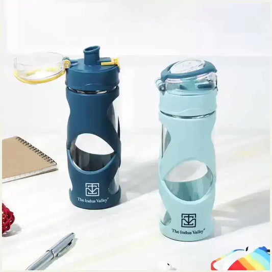 Premium Pro-hydro Borosilicate Glass Bottle | 500ml | Removable Filter | Dark blue, Light blue