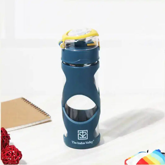 Premium Pro-hydro Borosilicate Glass Bottle | 500ml | Removable Filter | Dark blue, Light blue