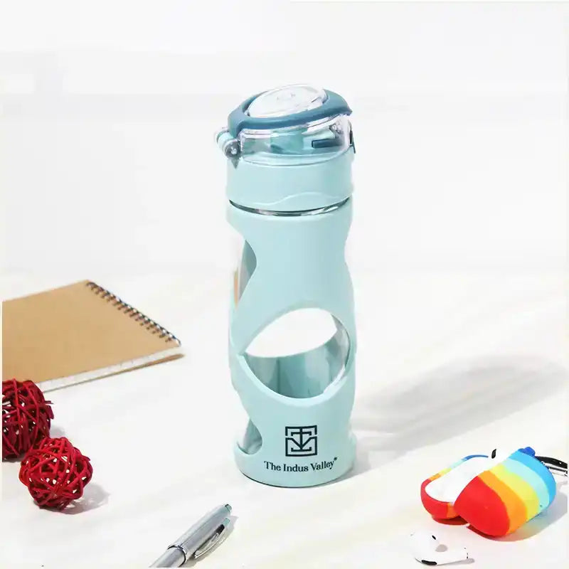 Premium Pro-hydro Borosilicate Glass Bottle | 500ml | Removable Filter | Dark blue, Light blue