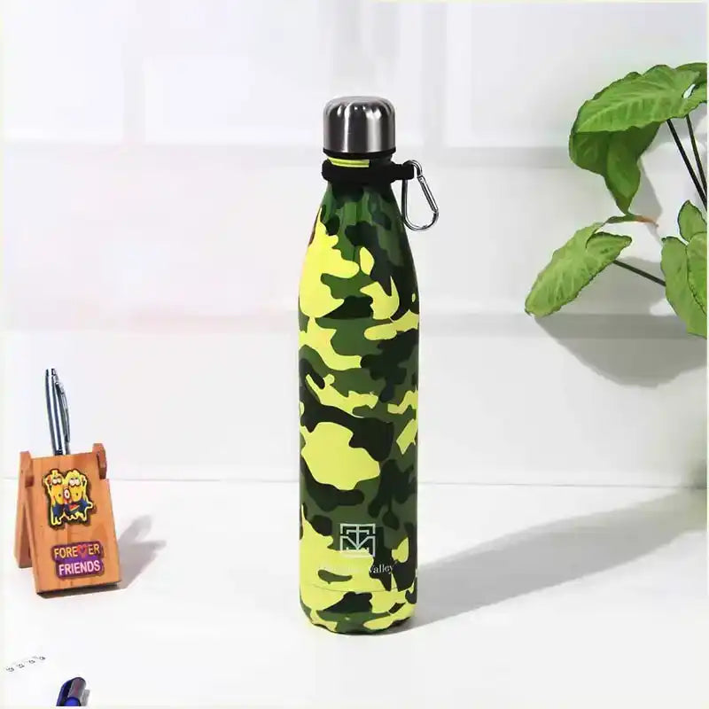 Premium Stainless Steel Camo Printed Vacuum Insulated Water Bottles, Cola Shaped, 1 Litre