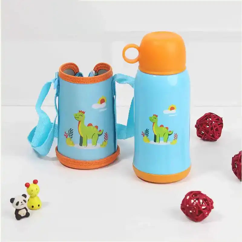 Premium Stainless Steel Vacuum Insulated School Kid Water Bottle, Silicone Sippy & Bag,Leakproof Lid