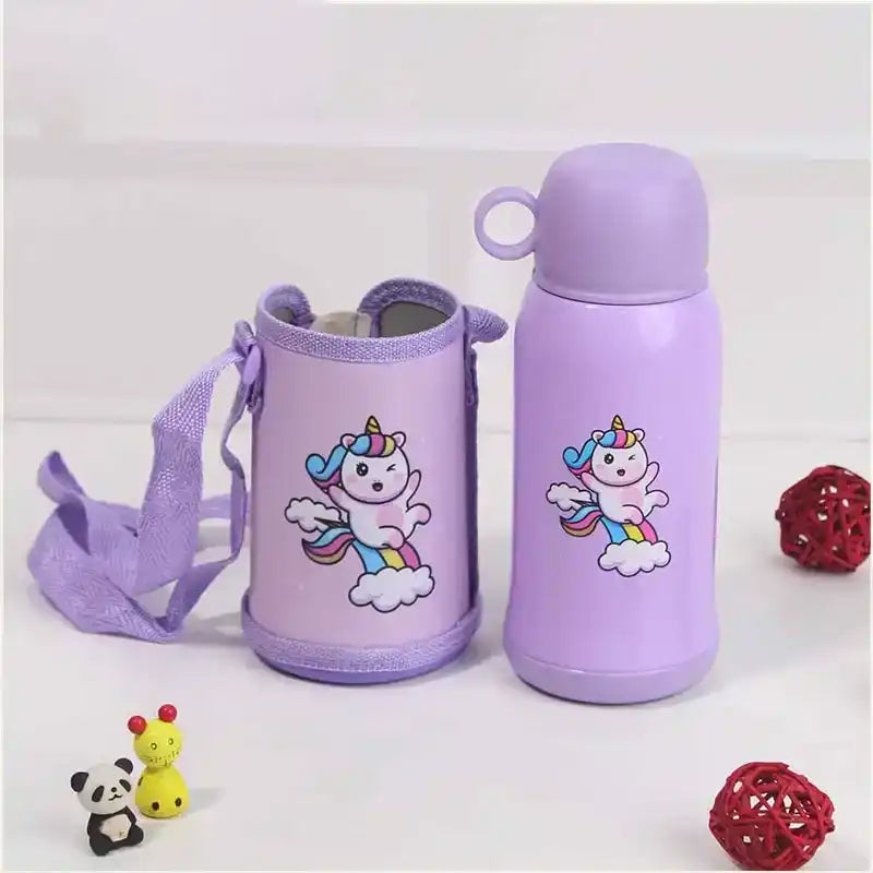 Premium Stainless Steel Vacuum Insulated School Kid Water Bottle, Silicone Sippy & Bag,Leakproof Lid