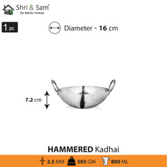 Stainless Steel Triply Deep Hammered Kadhai Pro