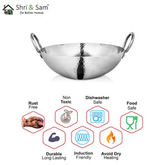 Engrave Stainless Steel Triply Deep Hammered Kadhai Pro