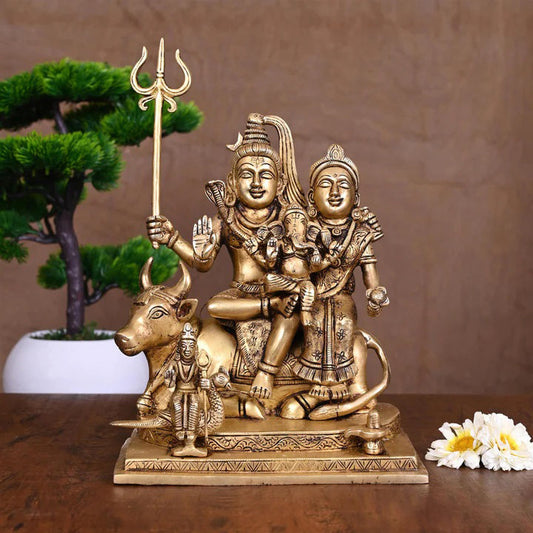 Brass Shiva Family Statue (10.5 Inch)