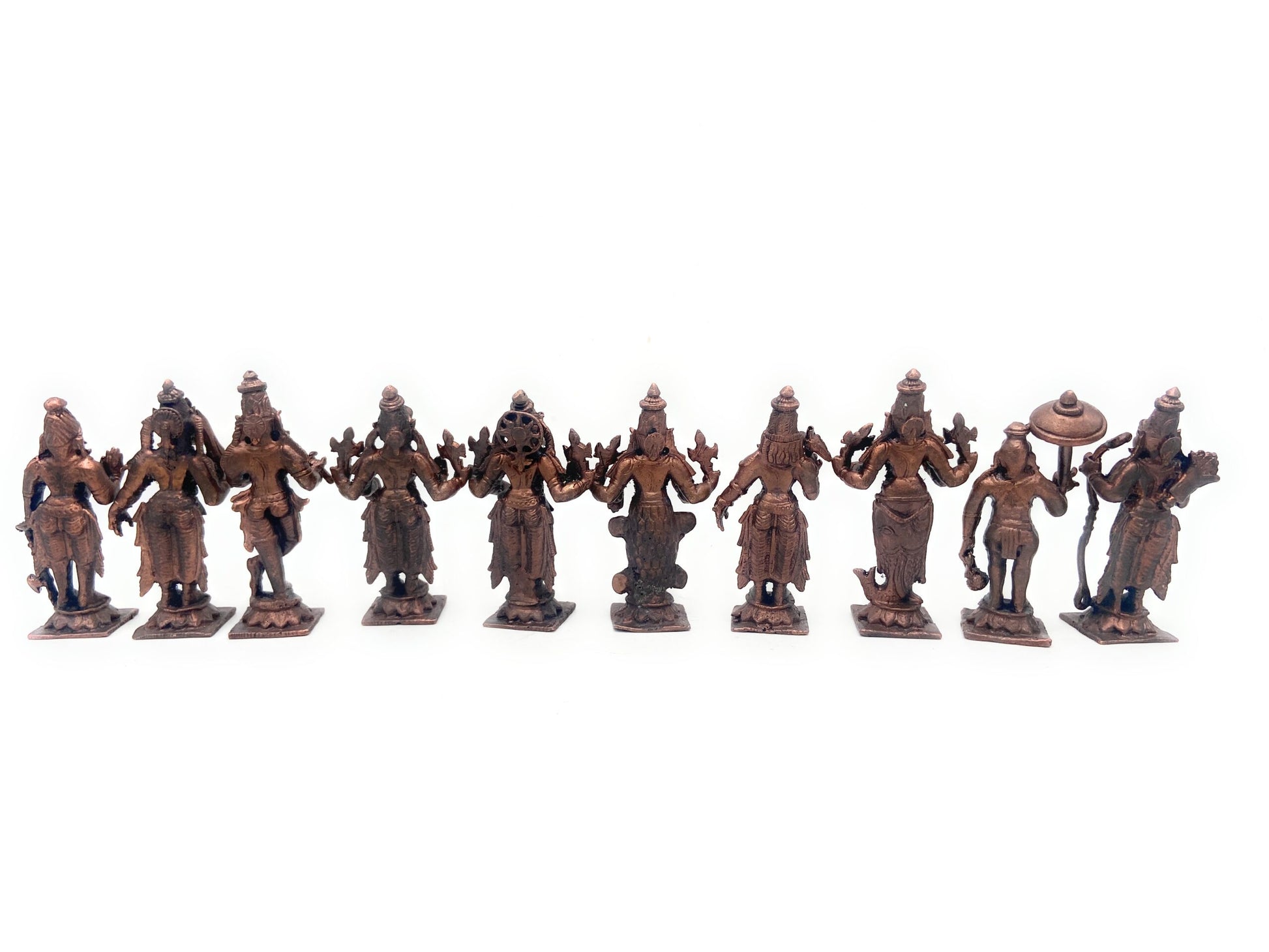 Bhunes Copper Das Avatar Dashavatara Dasavatharam Of Lord Vishnu Statues Ten Incarnations Avatars Idol Murti Home Puja Temple,Brown, 3.5 Inch, 1 Piece