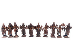 Bhunes Copper Das Avatar Dashavatara Dasavatharam Of Lord Vishnu Statues Ten Incarnations Avatars Idol Murti Home Puja Temple,Brown, 3.5 Inch, 1 Piece