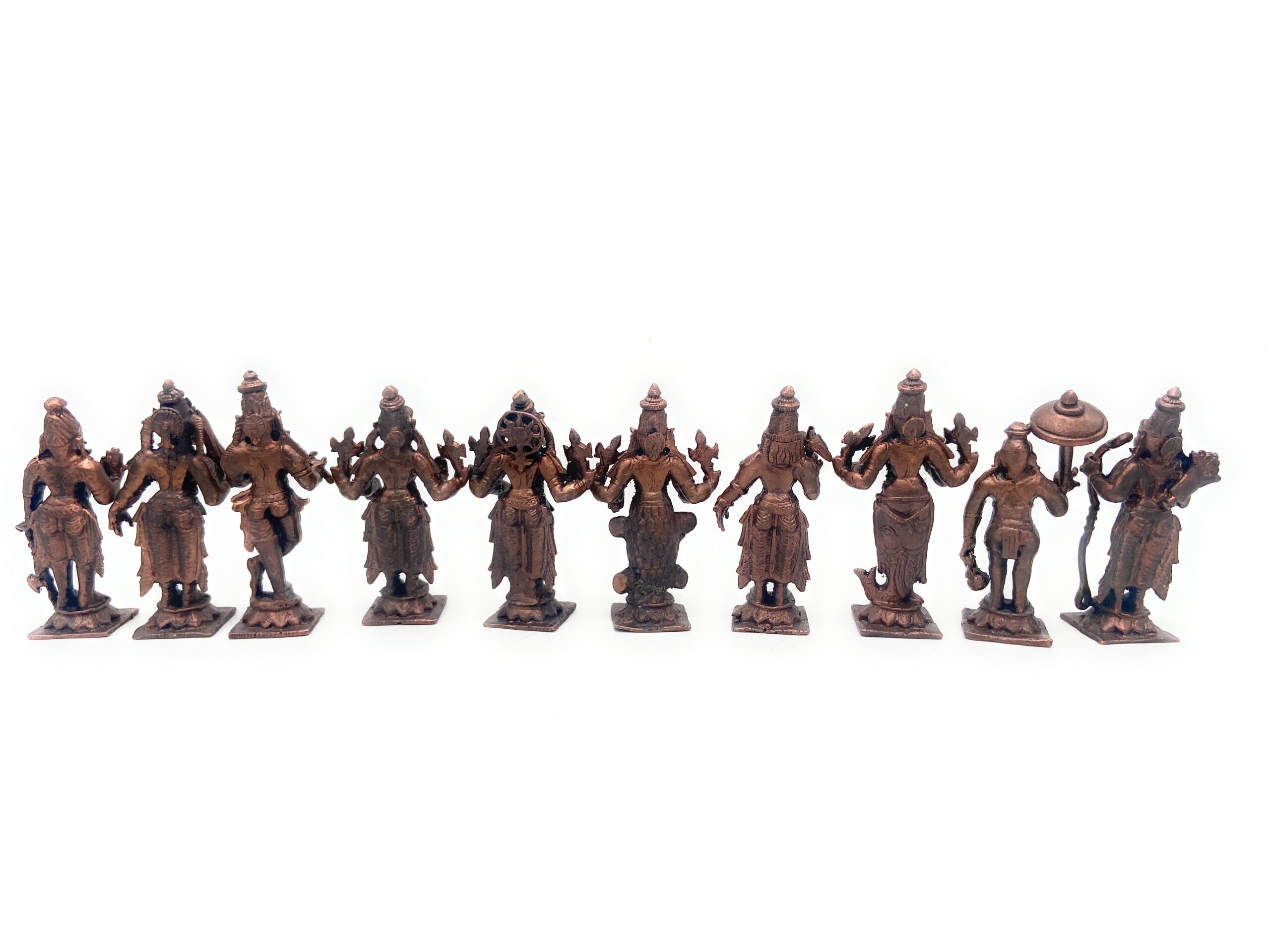 Bhunes Copper Das Avatar Dashavatara Dasavatharam Of Lord Vishnu Statues Ten Incarnations Avatars Idol Murti Home Puja Temple,Brown, 3.5 Inch, 1 Piece