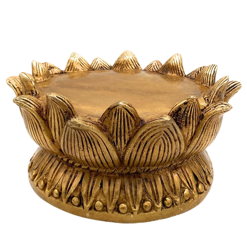 Bhunes Brass Lotus Shaped Pooja Chowki for Kalash, Kamal Bajot Peetha, Puja Aasan Peetham, Deity Platform Singhasan, Mandir Temple Stand for Idols, Home Decor, Gift, Gold, 3 Inch, 1 Piece