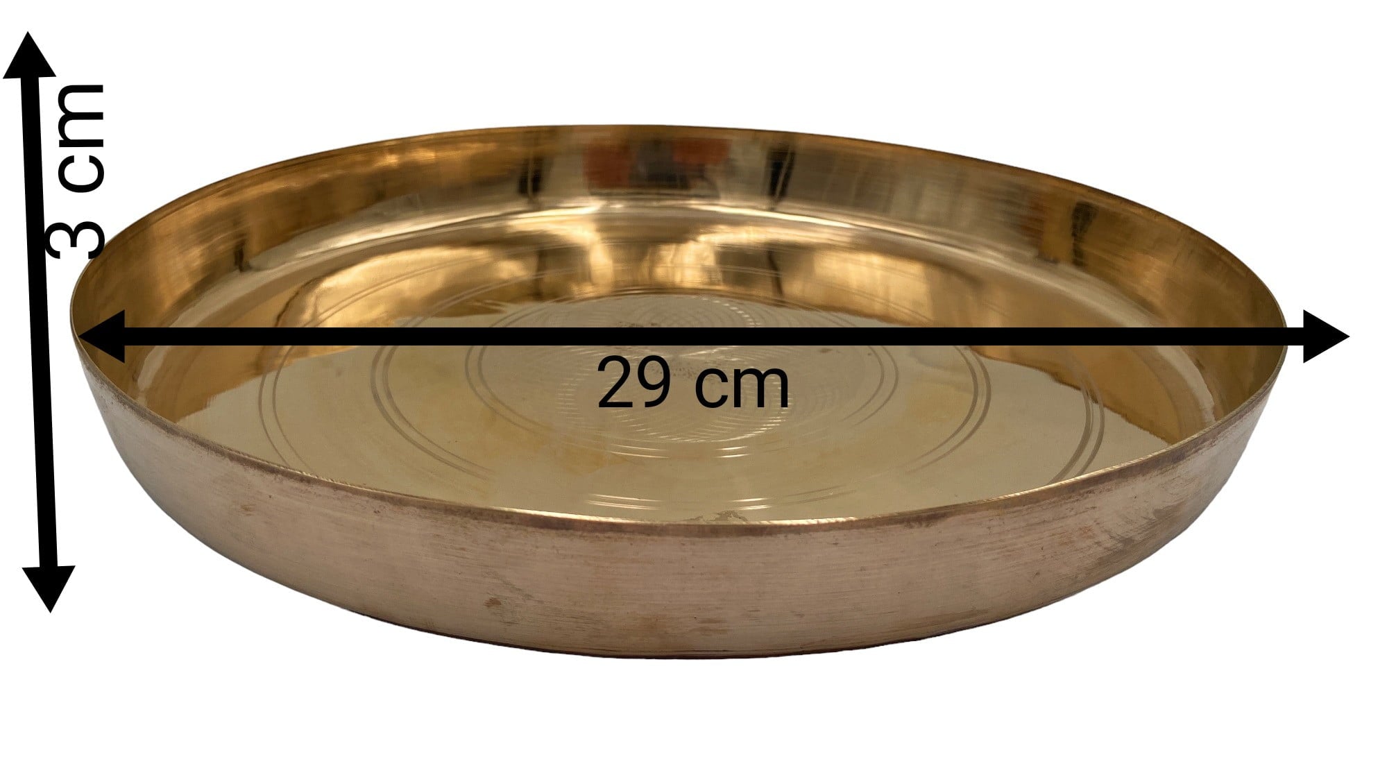 Traditional Pure Brass Dinner Plate (Peetal Thali, Pittala Bhojan Plate, Hittale Oota Thali / Pittalam Dining Plate) Handmade Indian Dining Thali for Temple Bhojan, Prasadam Serving & Festive Meals, Gold, 11.42 Inch, 1 Piece