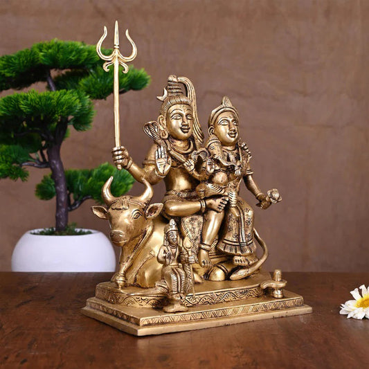 Brass Shiva Family Statue (10.5 Inch)