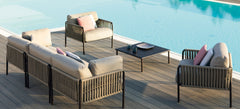 Rook Outdoor Garden Balcony Sofa Set 3 Seater , 2  Single Seater 1 Center Table Set, Braided Rope (Tan)