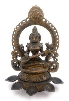 Bhunes Brass Goddess Saraswati Idol, Sarasvati Murti, Vidya Devi, Saraswathi Vigraha For Puja And Home Decor,Gold, 11 Inch, 1 Piece