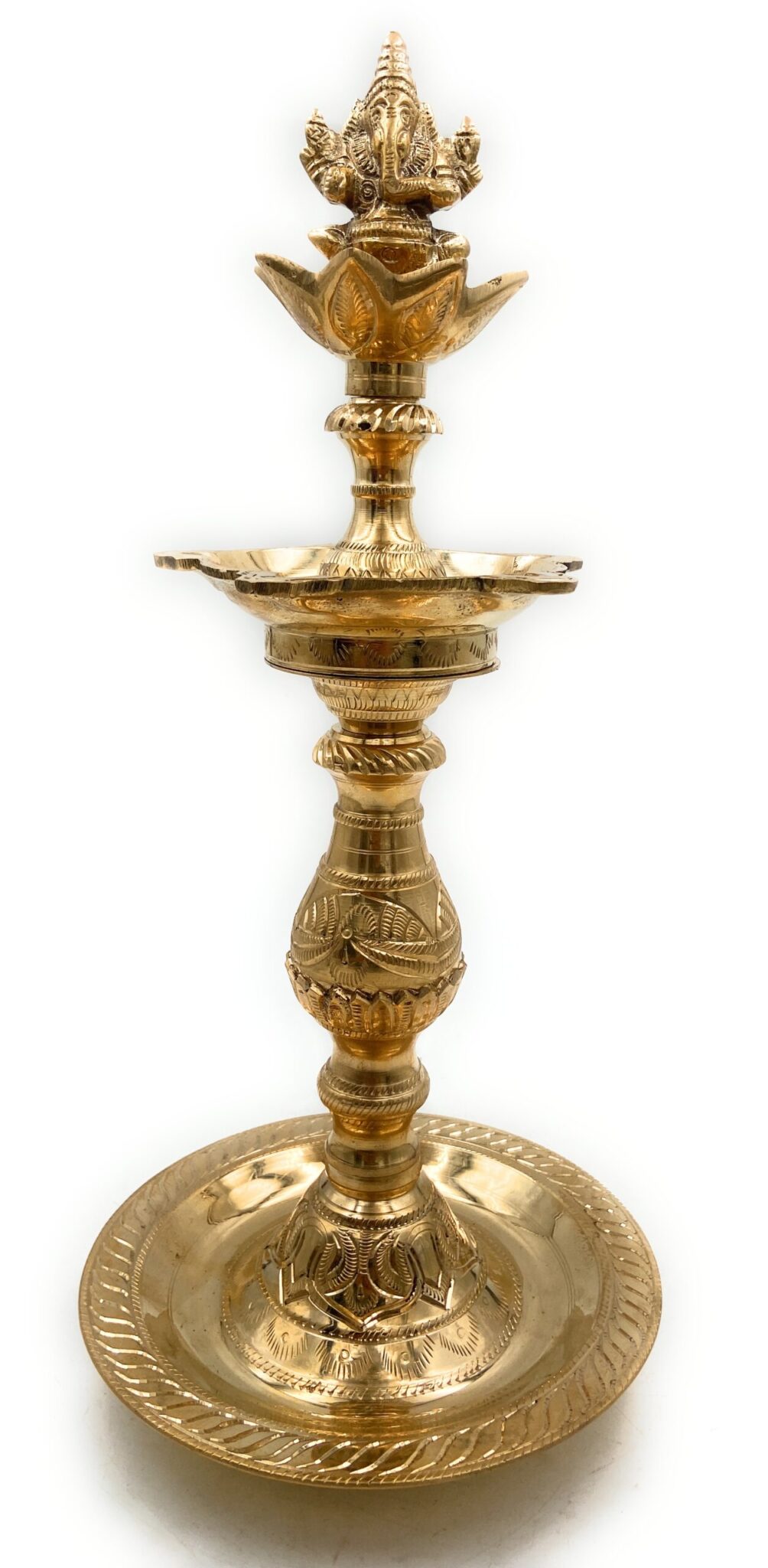 Brass Ganesh Oil Lamp Vinayaka Deepam, Ganesha Diya, Pillayar Vilakku, Ganapati Deepak, Peetal Vigneshwara Vilakku,Gold, 14.5 Inch, 1 Piece