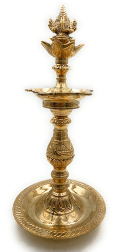 Brass Ganesh Oil Lamp Vinayaka Deepam, Ganesha Diya, Pillayar Vilakku, Ganapati Deepak, Peetal Vigneshwara Vilakku,Gold, 14.5 Inch, 1 Piece