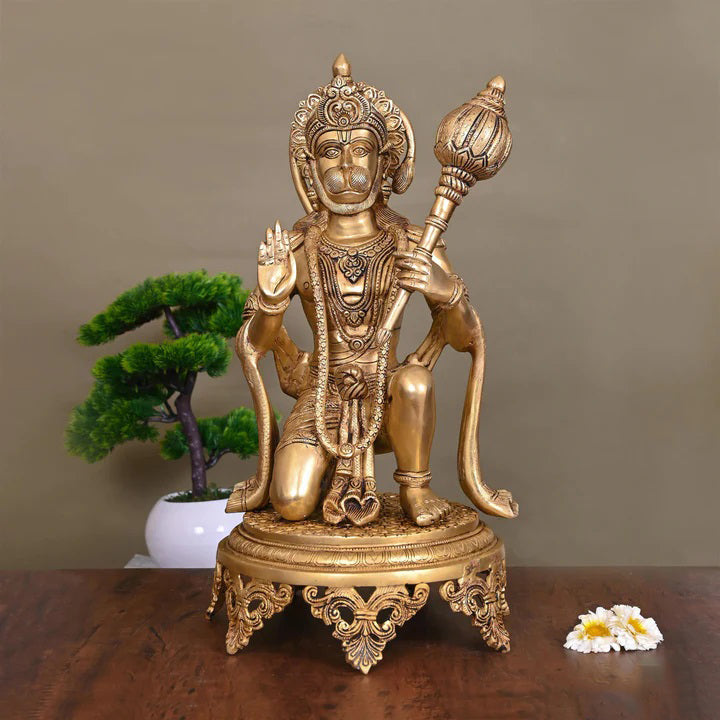 Brass Superfine Sitting Hanuman Statue (20 Inch)