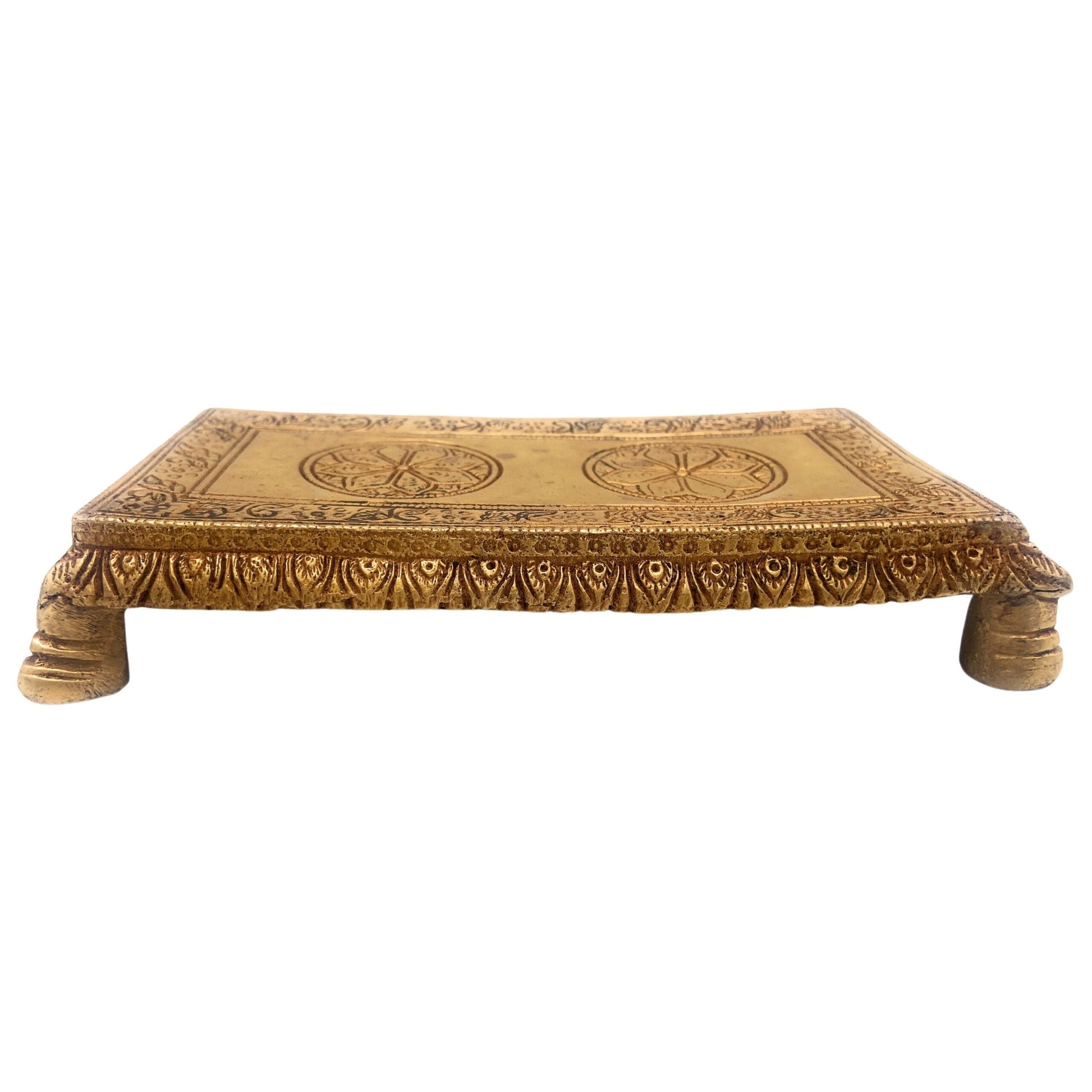 Brass Pooja Chowki, Handcrafted Traditional Peetham, Sinhasan Bajot for Mandir, Temple & Home Décor, Gold, 1 Inch, 1 Piece