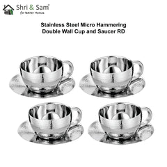 Stainless Steel 4 PCS Double Wall Hammered Cup and Saucer RD