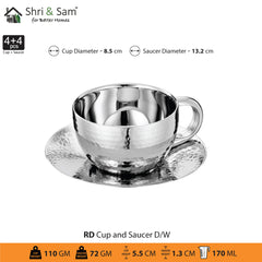Stainless Steel 4 PCS Double Wall Hammered Cup and Saucer RD
