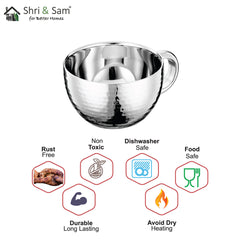 Stainless Steel 4 PCS Double Wall Hammered Cup and Saucer RD