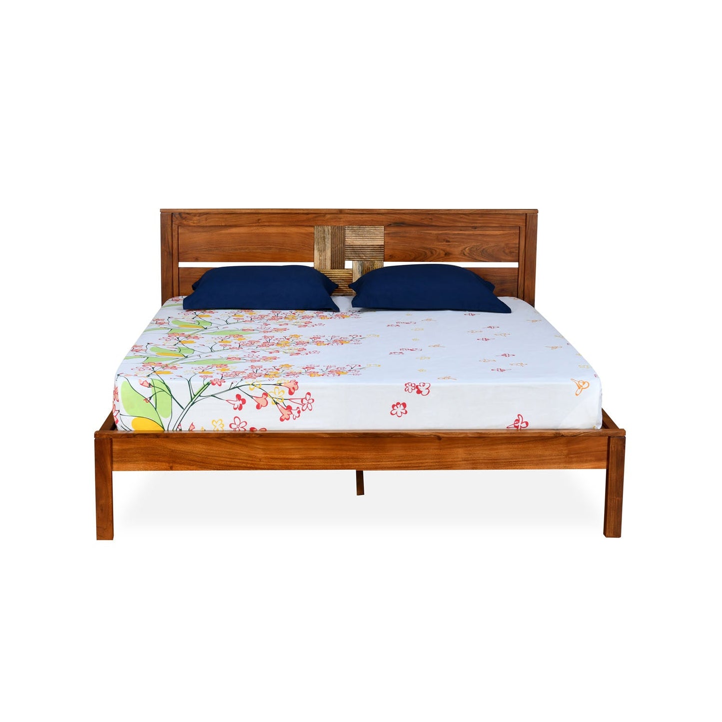 Nilkamal Relaxo Solid Wood Queen Bed (Honey Walnut)