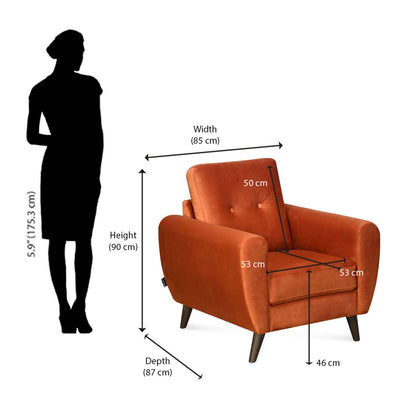 Nilkamal Rockingham Fabric 1 Seater Sofa (Rust Orange)