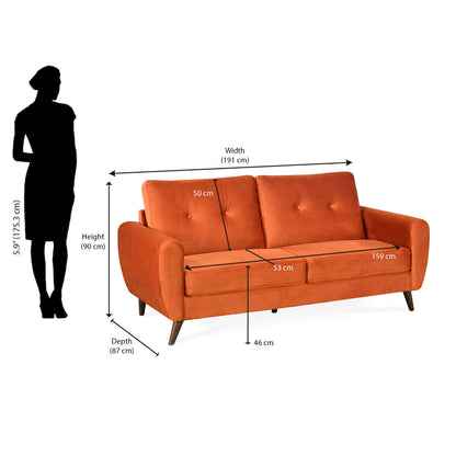 Nilkamal Rockingham Fabric 3 Seater Sofa (Rust Orange)